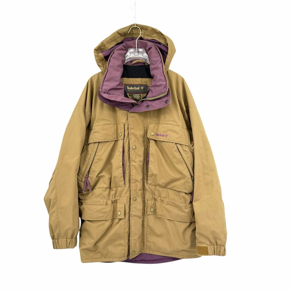 Timberland Men's Vintage Weathergear Waterproof Hooded Rain Tan & Purple Jacket